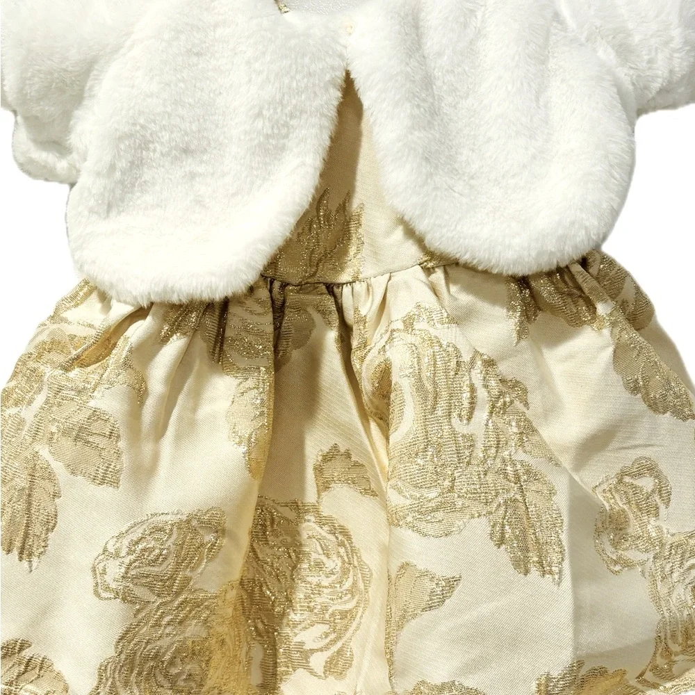 🎄 Baby Girl’s Metallic Floral Jacquard Holiday Dress Set 🎄